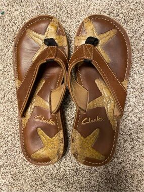 Clarks Brown Leather Thong Sandals with Starfish Detail